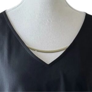 Calvin Klein Women’s M Black Flutter‎ Sleeve V-Neck Top Gold Bar Accent